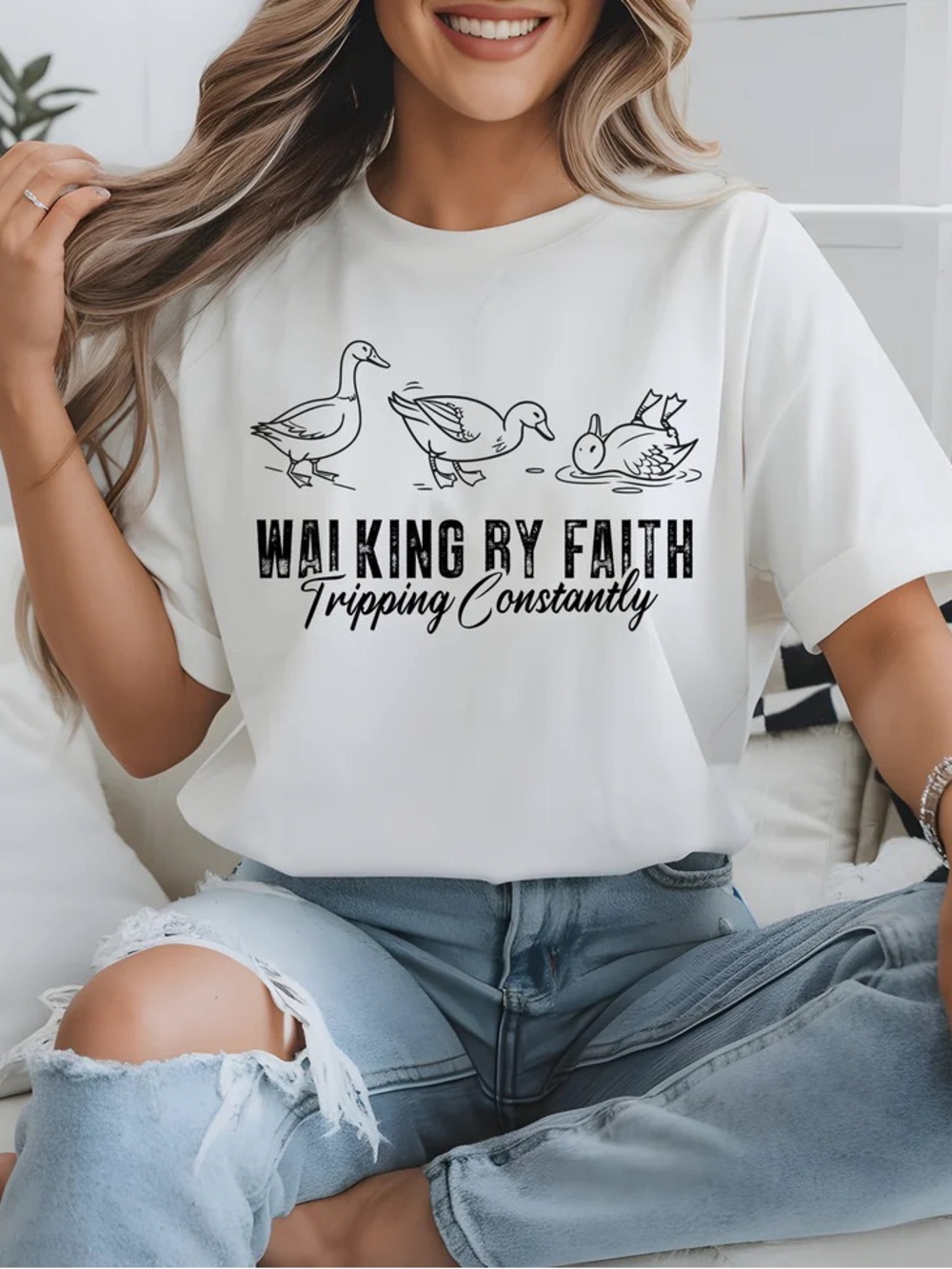 Walking by Faith White Graphic Tee - Tripping Constantly